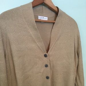 Jaclyn Smith gold/tan cardigan with glam buttons.